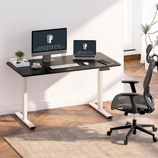 FLEXISPOT E6 3 Stages Dual Motor Electric Standing Desk 48x24 Inch Whole-Piece Board Height Adjustable Electric Sit Stand Desk(White Frame + Black Desktop, 2 Packages)