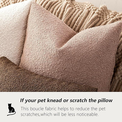 Foindtower Set of 2, Decorative Textured Boucle Throw Pillow Covers Accent Solid Pillow Cases Neutral Soft Cozy Couch Cushion Case for Chair Sofa Bedroom Living Room Home Decor 16 x 16 Inch Light Pink