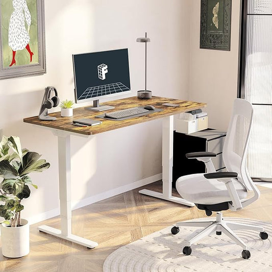 FLEXISPOT E6 3 Stages Dual Motor Electric Standing Desk 48x30 Inch Whole-Piece Board Height Adjustable Electric Sit Stand Desk(White Frame + Special Walnut Desktop, 2 Packages)