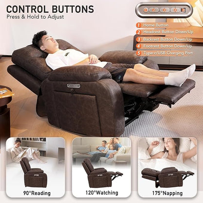 EONIX Triple Motor Lay Flat Zero Gravity Power Recliner Chair with Heating and Massage, Independent Footrest, Backrest, Headrest Adjustments, 400lbs Heavy Duty Big Man Power Recliner Chair, Brown