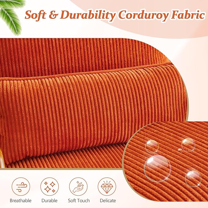 VINGLI Upgraded Premium Corduroy Accent Chair,Upholstered Arm Chair,Solid Wood Comfy Reading Chair with Lumbar Pillow, Mid Century Modern Chairs for Living Room,Bedroom,Burnt Orange