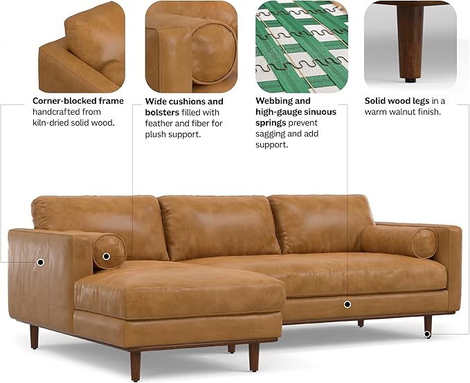 SIMPLIHOME Morrison Left Sectional Sofa in Full-Grain Genuine Leather, Sienna, 102-inches Wide, L-Shaped Leather Couch with Left Chaise for The Living Room and Family Room