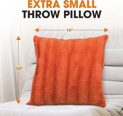 Cheer Collection Fall Decorative Throw Pillows for Couch – Set of 2 Faux Fur Fall Pillows for Couch, Cozy Fall Couch Pillows for Living Room or Bed, Soft, Rust Accent Pillows, 16" x 16"