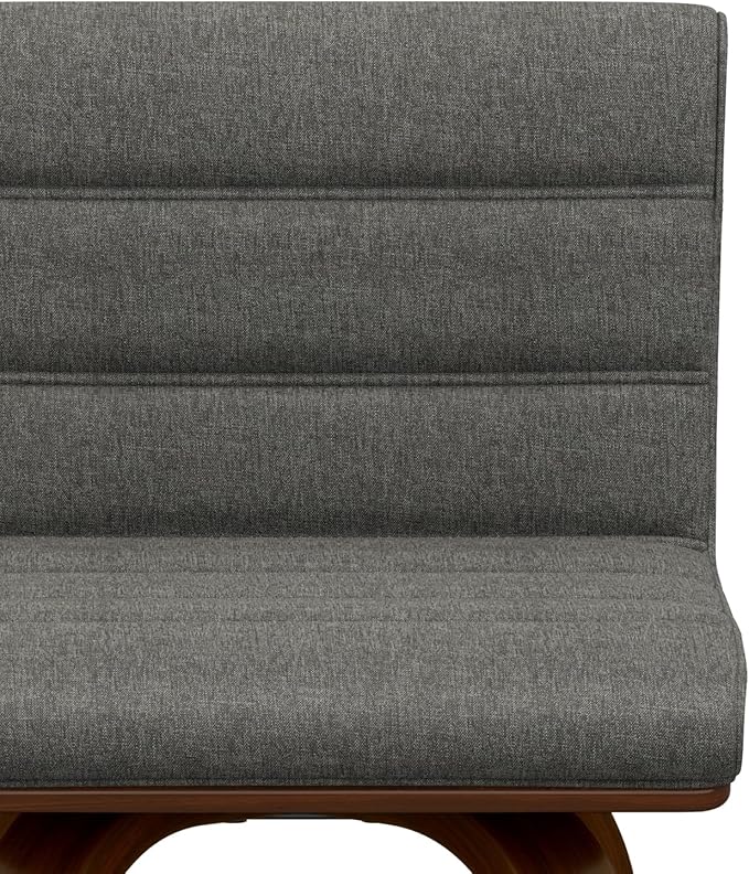 SIMPLIHOME Roland Swivel Bar Stool - 28 inch Seat Height Upholstered Wood Chair in Grey Linen Look Fabric, Mid Century Modern Seating for Kitchen or Bar with Curved Bentwood Back and Footrest