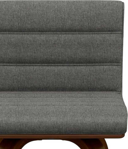 SIMPLIHOME Roland Swivel Bar Stool - 28 inch Seat Height Upholstered Wood Chair in Grey Linen Look Fabric, Mid Century Modern Seating for Kitchen or Bar with Curved Bentwood Back and Footrest