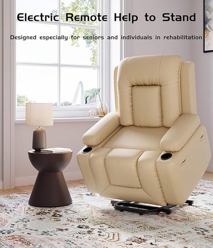 GarveeHome Oversized Wide Power Lift Recliner Chair - Heat and Massage, PU Leather, Adjustable Back and Legs, Electric Lift Chair Designed for The Elderly and People with Mobility impaired