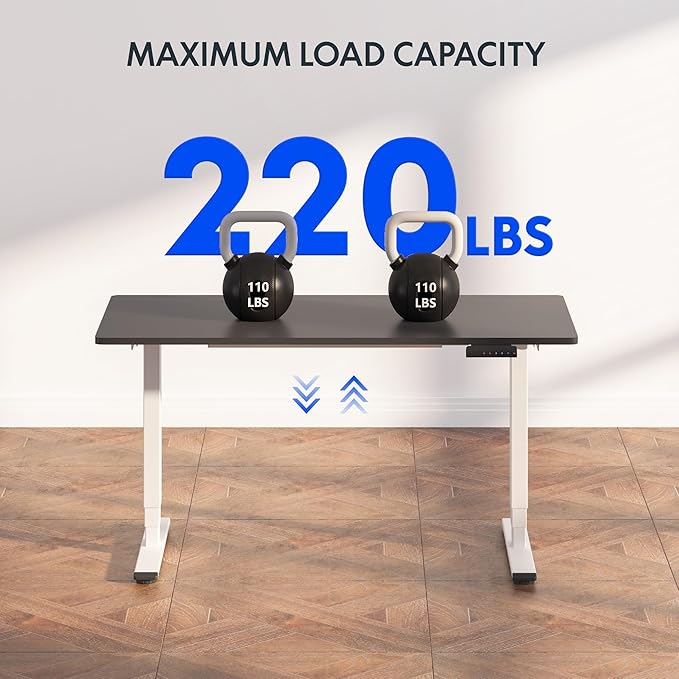 FLEXISPOT E6 3-Stage Dual Motor Electric Standing Desk 55 x 28 Sit Stand Up Desk, Holds 220 lbs, Adjustable Height w/Memory Presets, One-Piece Black Desktop & White Frame, Ships in 2 Boxes