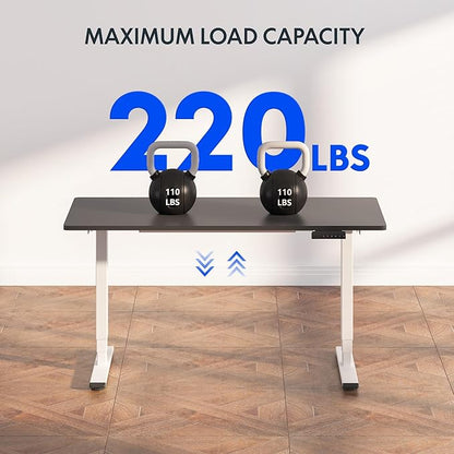 FLEXISPOT E6 3-Stage Dual Motor Electric Standing Desk 55 x 28 Sit Stand Up Desk, Holds 220 lbs, Adjustable Height w/Memory Presets, One-Piece Black Desktop & White Frame, Ships in 2 Boxes