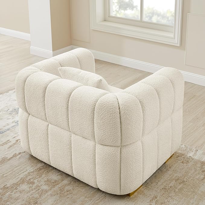 VANOMi Oversized Accent Chairs Set of 2, Boucle Arm Chair with Deep Seat, Oversized Comfy Reading Chair for Living Room, Bedroom, Office, Apartment，White (2 Piece)