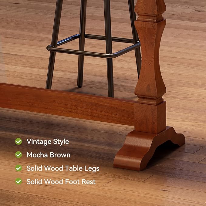LITTLE TREE Bar Height Table, Small Pub Table with Solid Wood Base, Retro Mid-Century Design, Indoor Cocktail Bar for Small Spaces, Kitchen, Living Room, Mocha Brown