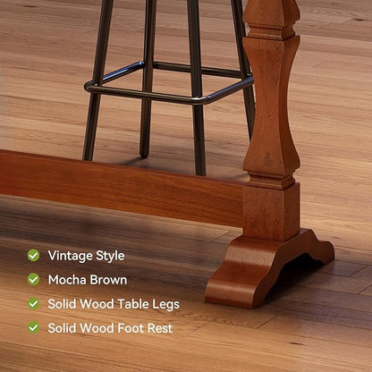 LITTLE TREE Bar Height Table, Small Pub Table with Solid Wood Base, Retro Mid-Century Design, Indoor Cocktail Bar for Small Spaces, Kitchen, Living Room, Mocha Brown