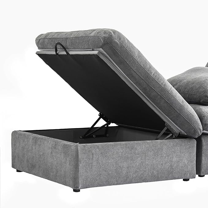 WJShome Cloud Couch Modular Sectional Sofa with Storage Ottoman,L Shaped Couch for Living Room,80.3" inch Down Filled 3 Seater Convertible Sectional Sofas for Office Apartment-Grey