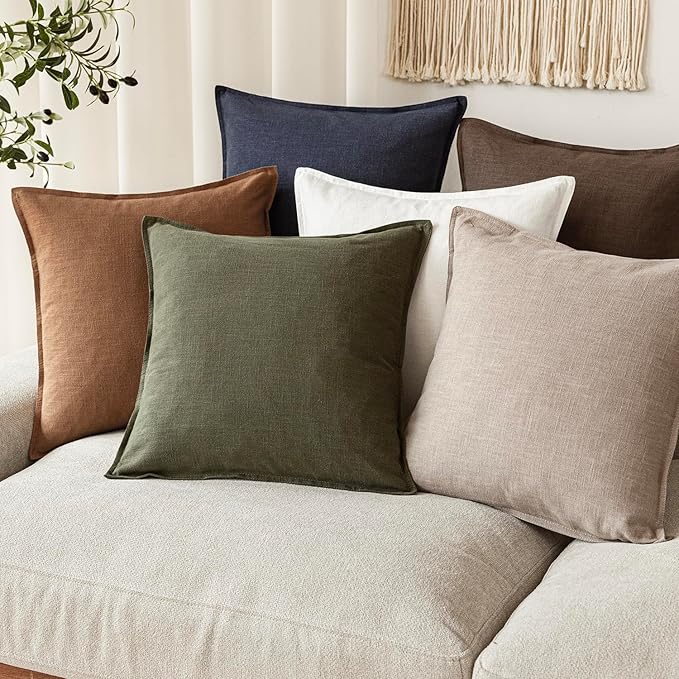 Foindtower Pack of 2, Decorative Linen Soild Throw Pillow Covers Soft Accent Lumbar Cushion Case Farmhouse Pillowcase for Chair Couch Sofa Bedroom Living Room Home Decor 12 x 20 Inch Natural Linen