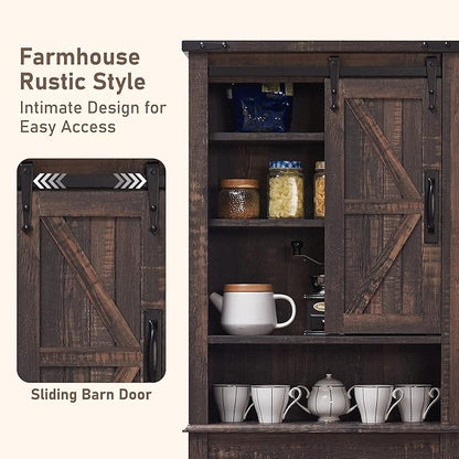 OKD Over The Toilet Storage Cabinet, Farmhouse Storage Cabinet Over Toilet with Sliding Barn Door & Adjustable Shelves, Home Space Saver for Bathroom, Living Room, Dark Rustic Oak