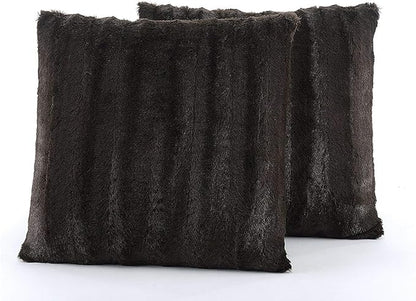 Cheer Collection Faux Fur Throw Pillows - Decorative Pillows for Couch, Bed Throw Pillows, Chocolate Accent Pillows for Bedroom or Living Room Aesthetic, Set of 2 Furry Throw Pillows, 18”x18”