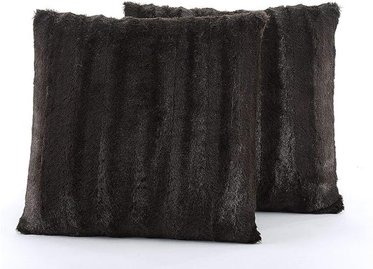 Cheer Collection Faux Fur Throw Pillows - Decorative Pillows for Couch, Bed Throw Pillows, Chocolate Accent Pillows for Bedroom or Living Room Aesthetic, Set of 2 Furry Throw Pillows, 18”x18”