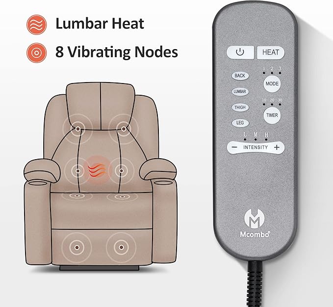 MCombo Power Lift Recliner Chair for Elderly, Lift Chair with Heat and Massage for Tall People, USB&Type C Ports, Extended Footrest, Cup Holders, Fabric 7516(Large,Carmine Red)