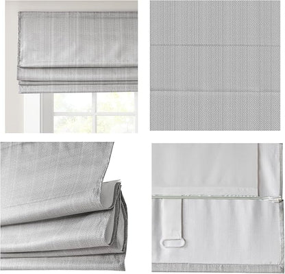 Madison Park Galen Cordless Roman Shade, 34"W x 64"H, Sheen Grey – Room Darkening, Thermal Insulated, Energy Efficient Window Blind with Subtle Sheen Basketweave Fabric for Privacy