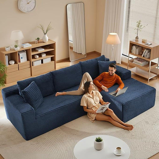 105" Sectional Couches for Living Room Cloud Couch Sofa with L-Shape Upholstered Boneless Couchs Modern Modular Sectional Couch with Chaise (Blue, 105''W Right Facing Chaise)