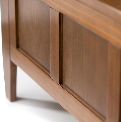 SIMPLIHOME Brooklyn Entryway Storage Bench - 48 inch Wide Solid Wood Storage Seat in Medium Saddle Brown, Contemporary Bench for Entryway or Living Room with Lift-Up Lid and Slatted Backrest