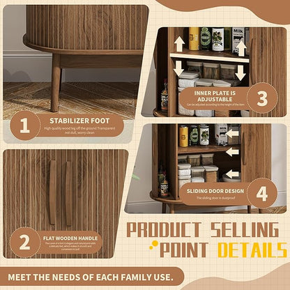 Small Sideboard Buffet Cabinet with Storage, Sliding Doors, 31" Wood Narrow Accent Storage Cabinet, Modern Buffet Table for Kitchen, Living Room (Walnut)