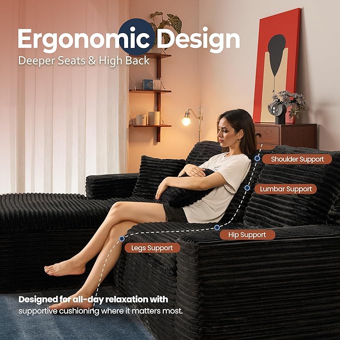 106" Oversized Couch Sofa, L Shape Couches for Living Room, No Assembly Required Plush Velvet Sectional Sofas with Left Facing Chaise for Home Apartment