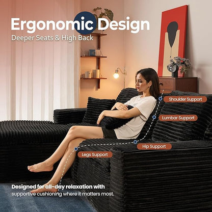 106" Oversized Couch Sofa, L Shape Couches for Living Room, No Assembly Required Plush Velvet Sectional Sofas with Left Facing Chaise for Home Apartment