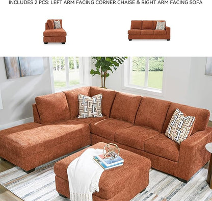 Signature Design by Ashley Aviemore Casual L-Shaped 2-Piece Sectional with Chaise and Loose Seat Cushions, Accent Pillows Included, 110" Wide, Burnt Orange