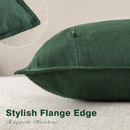 Foindtower Set of 2, Decorative Linen Soild Throw Pillow Covers Soft Accent Euro Cushion Case Farmhouse Neutral Pillowcase for Chair Couch Sofa Bedroom Living Room Home Decor 24 x 24 Inch Pine Green