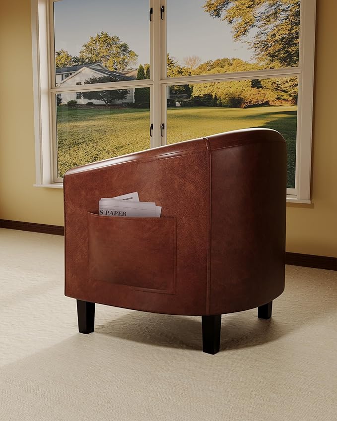 GarveeHome Accent Chairs Faux Leather Barrel Chairs Club Armchairs with Soft Seat for Living Room Bedroom Reading Waiting Room(Brown)