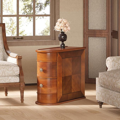 LITTLE TREE Wood End Table with 2 Drawers Sofa Side Table, No Assembly Required Vintage Slim Nightstand Bedside Table for Bedroom