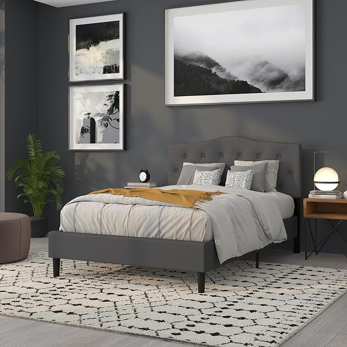 BizChair Tufted Upholstered Full Size Headboard in Dark Gray Fabric
