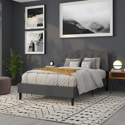 BizChair Tufted Upholstered Full Size Headboard in Dark Gray Fabric