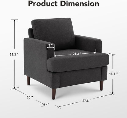 Mid-Century Accent Chair,Modern Linen Fabric Armchair for Living Room,Comfy Upholstered Reading Accent Chairs for Bedroom,Single Sofa Chair with Wood Legs (Dark Grey, 2 Pack)