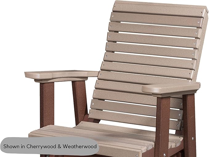 DutchCrafters Modern Horizontal Slat High Back Poly Glider Chair Outdoor Patio Furniture (White & Weatherwood)