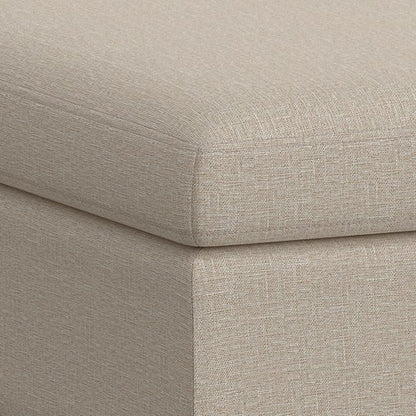 SIMPLIHOME Owen 36 inch Wide Mid Century Modern Square Coffee Table Storage Ottoman in Natural Polyester Fabric, Assembled, for the Living Room, Entryway and Family Room