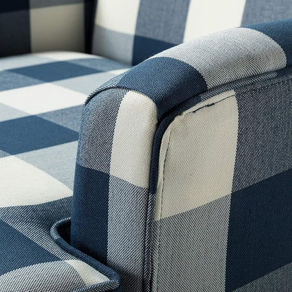 HULALA HOME Modern Accent Chair with Arms and Wooden Legs, Buffalo Plaid Accent Chair Armchair High Back Rest, Padded Armrest and Comfortable Cushioned Seat for Living Room (Buffalo Navy)