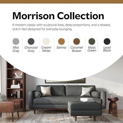 SIMPLIHOME Morrison 33-inch Wide Table Ottoman in Charcoal Grey Woven-Blend Fabric, Multifunctional Footrest, Coffee Table, or Extra Seating for Living Room, Mid-Century Modern Style