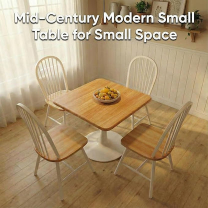 23.6" Square Small Dining Table for 2, Tulip Bistro Table with White Metal Pedestal Base, Modern Mid-Century Compact Kitchen Dining Piece for Home, Café, Restaurant, or Office