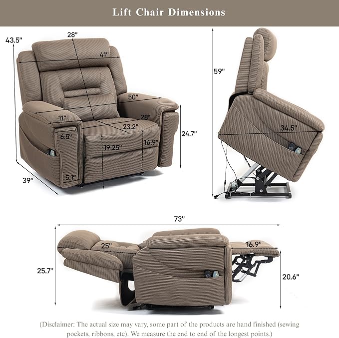 Big Man 400 lbs Recliners 28 Inch Wide Seat, Oversized Power Lift Recliner for Elderly Adults with Heat Massage, Lay Flat Recliner Chair Cup Holder & Wireless Phone Charger, USB Type C Charging