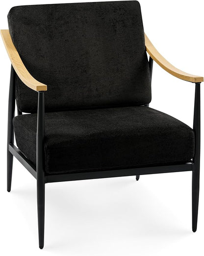 Modern Accent Chair for Living Room Bedroom Mid Century Arm Chair Upholstered Office Accent Chair Comfy Waiting Room Chair with Metal Frame, Black
