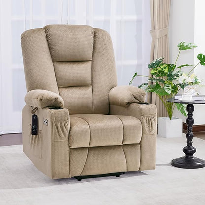 MCombo Large Power Lift Recliner Chair Sofa with Massage and Heat for Big and Tall Elderly People, 3 Positions, Cup Holders, and USB Ports, Fabric 7549 (Large, Beige)