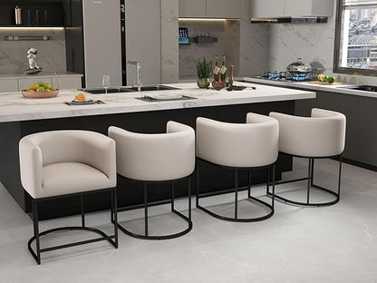 Bar Stools Set of 4, 24" Upholstered Counter Height Bar Stools, Modern Counter Stools with Metal Base for Kitchen Island Dining Room Bar, Cream