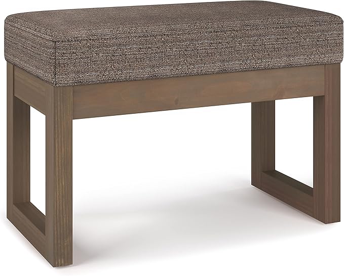 SIMPLIHOME Milltown 27 inch Wide Contemporary Rectangle Footstool Ottoman Bench in Mink Brown Tweed Look Fabric, Assembled, for the Living Room and Bedroom