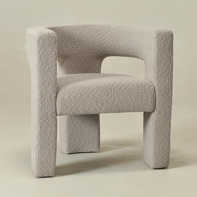 KINWELL 28" W Modern Boucle Accent Chair, Mid Century Upholstered Square Armchair, No Assembly Single Sofa Side Chair for Living Room Lounge Bedroom (Oatmeal)