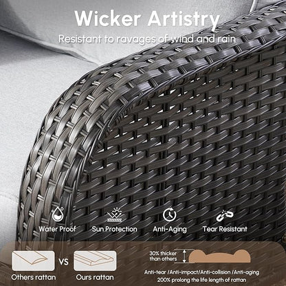 2 Pieces Wicker Patio Chairs - Outdoor Rattan Chairs Set of 2,All-Weather PE Wicker Dining Chair Set with High Back and Deep Seating for Deck Porch,Light Grey
