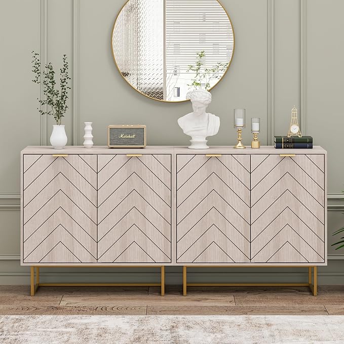 Scurrty 31.5'' Sideboard Buffet Cabinet with Storage,Sideboard Buffet Set of 2, Natural Storage Cabinet with Doors and Adjustable Shelf, Ancient Style for Living Room, Kitchen, Log Color