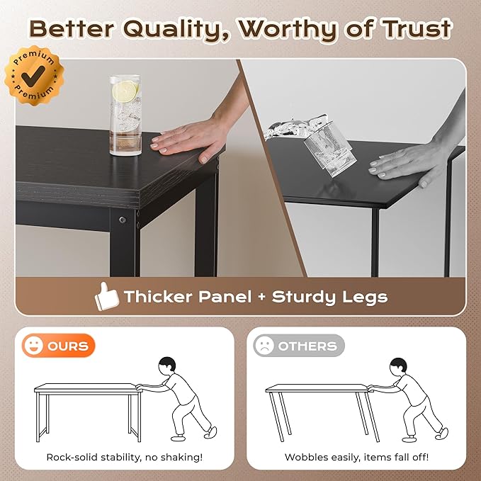 Huuger 48 x 24 inch Desk with Power Outlets & USB-C, Deeper & Thicker Desktop, Robust Metal Tubes, Computer Desk, Heavy Duty Office Desk, Work Gaming Desk for Home Office, Black