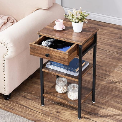 VECELO Tall End Table Set of 2,Nightstand with Drawer and Adjustable Storage Shelf,27.6 inch Side Table for Living Room/Bedroom/Entryway Small Spaces