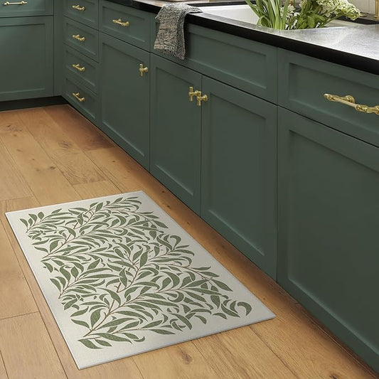 RUGGABLE x Morris & Co Machine Washable Area Rug – Pure Willow Boughs Green 2x3, Stain-Resistant, Non-Slip – Small Rugs for Living Room, Bedroom, Hallway, Entryway & Bathroom–with Cushioned Pad